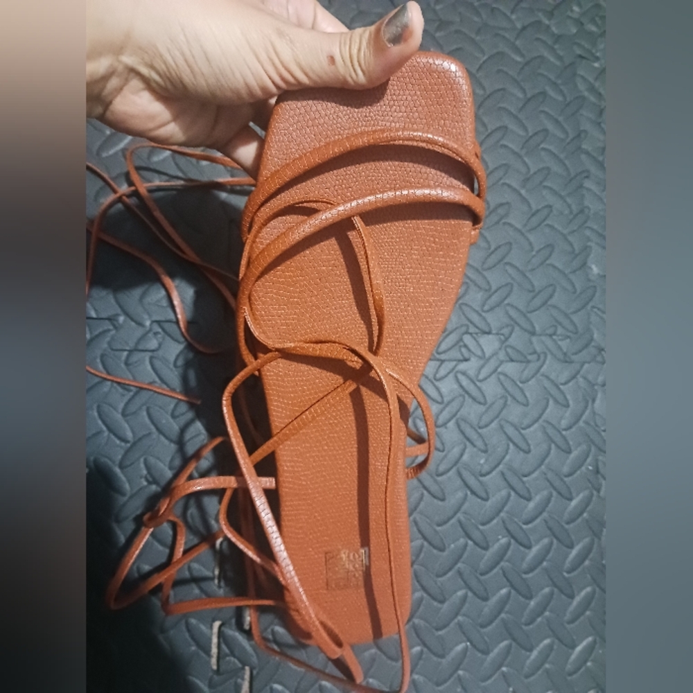 Women Brown Lace Up Flat Sandals - Picture 7 of 11